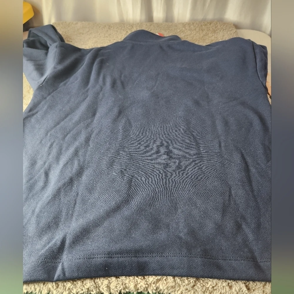 Nautica Women's Quarter Zip Cotton Blend Sweater, Navy Seas Blue,  Size L